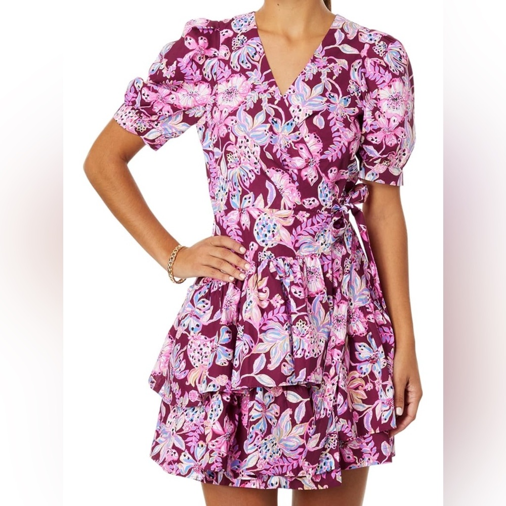 Lilly Pulitzer Alexandra Elbow Sleeve Cotton Wrap Dress NWT